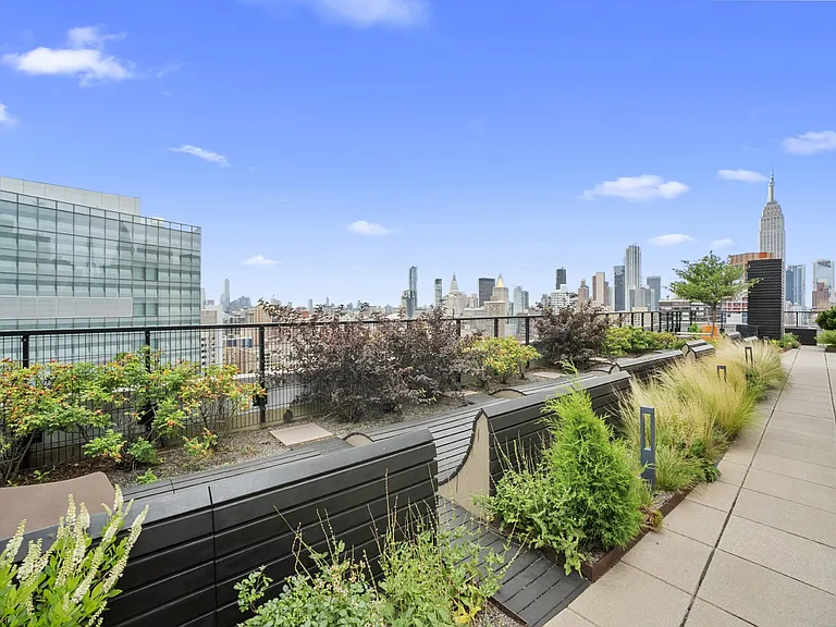 Rooftop lounge with skyline views